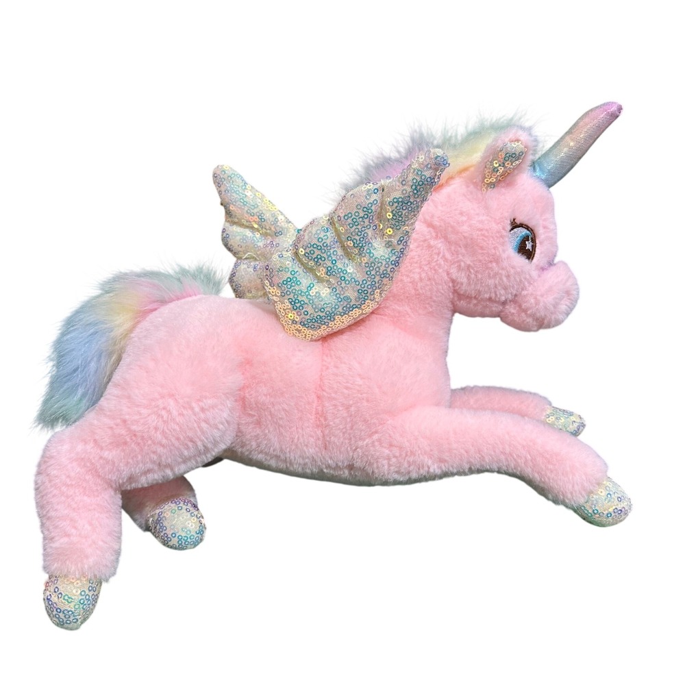 Pink Plush Unicorn Toy with Rainbow Mane and Sequined 10‎ inch